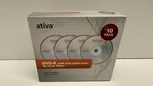 ATIVA DVD-R disc 10 Pk +Jewel Cases Slim  16x 4.7GB Factory Seal  - Picture 1 of 5