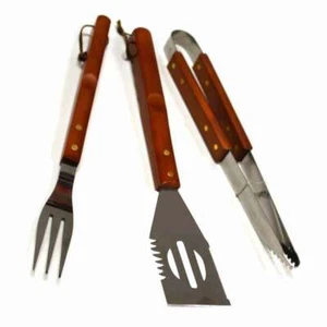 BBQ Time Premium Grill 3-teiliges Set Zangen, Gabel & Spatel mit Holzgriffen - Bild 1 von 2