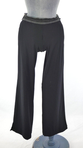 Moschino Pantaloni Neri Pantaloni Bassi Jersey Vintage Gamba Larga Cintura Taglia UK 16