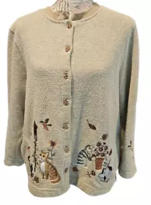 Cárdigan Suéter Grande Pequeño LP BonWorth Para Mujer Gato Gatito Pájaros Cosido De Colección - Imagen 1 de 15