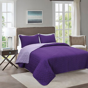 HIG 3 Piece Oversized Reversible Bedspread Set Modern Stitch Quilted Coverlet