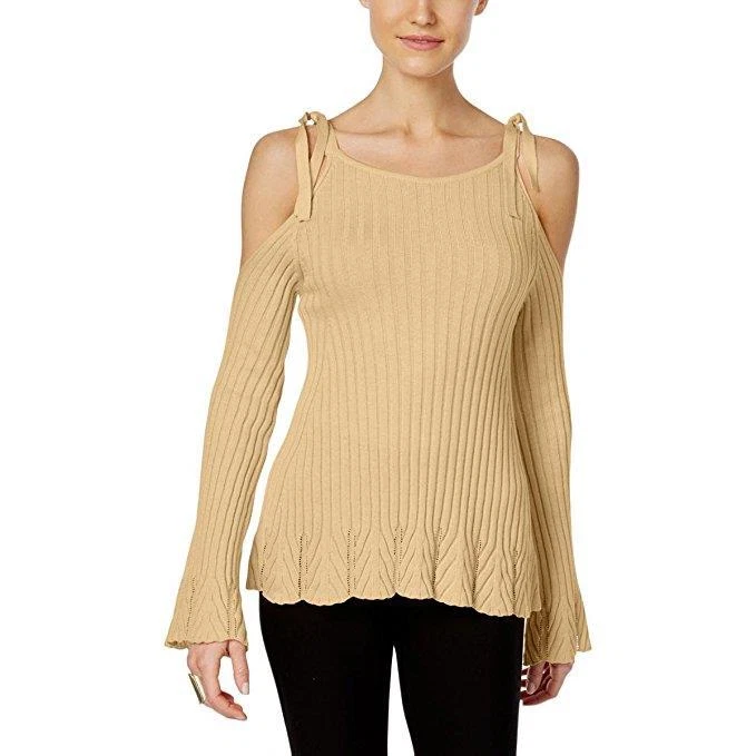 Suéter ECI New York Tostado Acanalado Hombro Frío Manga Larga Pullover Talla M Nuevo con Etiquetas Foto 1 de 1