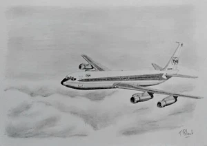 DIBUJO A LÁPIZ - TWA Trans World Airlines, Boeing 707. - Imagen 1 de 1