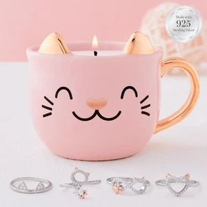 Charmed Aroma Pink Cat Candle with Mystery 925 Sterling Silver Ring - Size 8 - Picture 1 of 3
