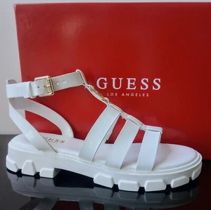 Guess Women's Yalena Fishermen Sandals in Beautiful White Patent Faux-Leather - Picture 1 of 15