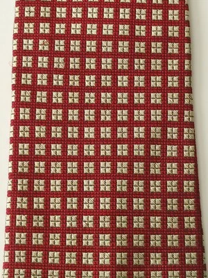 Addison On Madison Hand Made Silk Necktie Men’s Tie Red Gold Block Pattern - Image 1 of 4