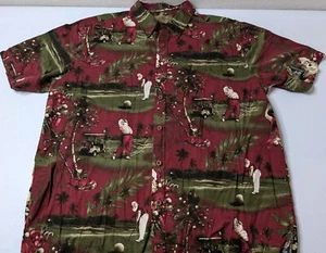 Clear Water Shirt Men's XL Graphic Golfing Santa Claus Button Up Short Sleeve - Picture 1 of 5