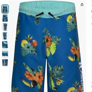 NWT Hurley Boys' Pull on Swim Trunks, blue/parrot floral, size 5 - Picture 1 of 7