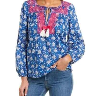 NWT J CREW Size S Embroidered Cotton Voile Tunic Top Blue Floral Print AM848 - Image 1 of 4