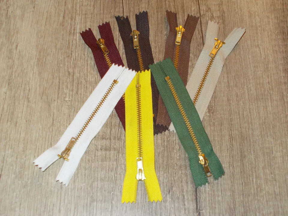 MARKENLOS Metall Reißverschluss 10cm Messing 4mm nicht teilbar für Hosen Röcke 7 Farben