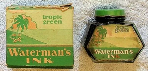 Botella de tinta Waterman's con caja n.º 272 Tropic Green New York 2 OZ años 40 - Imagen 1 de 7
