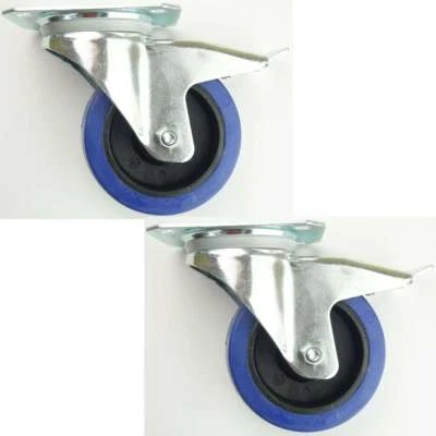 2x 100 mm SL Möbelrollen m. Bremse Rollen Möbel Transportrollen Lenkrollen Gummi - Bild 1 von 4