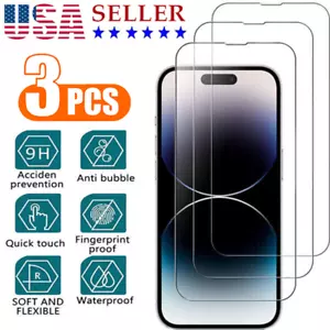 3X For iPhone 14 13 12 11 Pro Max Mini Plus X XR Tempered GLASS Screen Protector - Picture 1 of 16