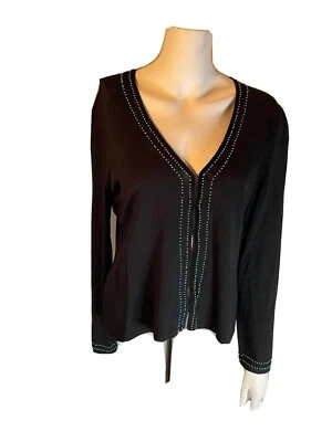 Alfani Womens Black  Knit Cardigan With  Blue Bead Accent Sz PM, good - Image 1 of 4