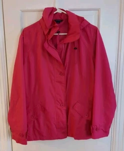 Lands End Women's Sz L 14-16 Pink Lightweight Windbreaker Jacket Detachable Hood - Picture 1 of 11