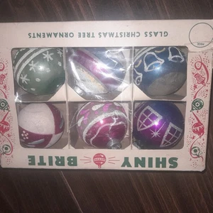 6 VINTAGE MERCURY GLASS SHINY BRITE ORNAMENTS~PETITE~INDENTS~MICA~STENCIL~W BOX - Picture 1 of 24