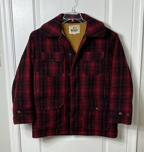WOOLRICH Mens 42 Red Buffalo Plaid Vintage USA Mackinaw Barn Chore Hunting Coat - Picture 1 of 13