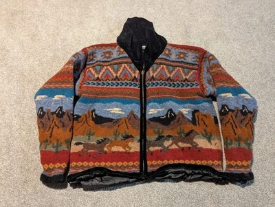 Icelandic Design Sweater Womens Large Wool Aztec Southwestern Horse Zip Lined - Image 1 of 4