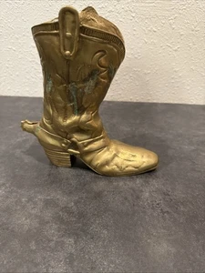 Vintage Messing Cowboystiefel mit Sporn Skulptur Western Statue Vase/Übertopf - Bild 1 von 9