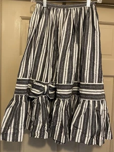 Vintage 60's Cuteness Striped Woven Cotton Gathered Skirt~S/38~Charming Bow~EXC - Picture 1 of 5