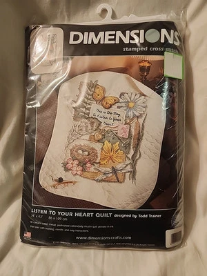 Dimensions Stamped Cross Stitch Kit Baby Blanket Listen To Your Heart Quilt  - Image 1 of 4