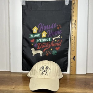 Combo Gorra de Béisbol/Bandera de Jardín Tostado Dachshund Negro Bordado Perro Mamá Papá OSFA - Imagen 1 de 12