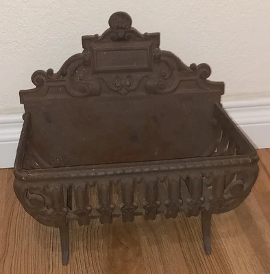 Antique French Ornate Cast Iron Fireplace Grate Insert Basket Log Holder - Image 1 of 4