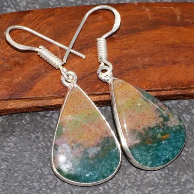 令人惊叹的血石 925 镀银耳环 1.5 英寸优质礼品 GW — 第 1/3 张图片