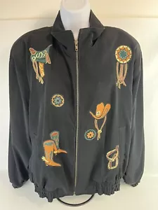 Vintage RARE 80s Women’s Western Bomber Jacket Silk Medium - Picture 1 of 10