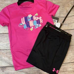 Under Armour Little Girls Pink Black Athletic Outfit Set Girl Strong NEW - Picture 1 of 1