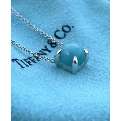 "Collar Tiffany & Co. Amazonita Paloma Picasso Piedras Preciosas Colgante Pila de Azúcar 18""" Foto 1 de 4