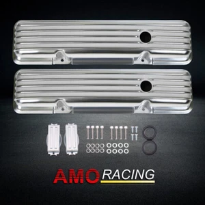 Retro Finned Polished Aluminum Tall Valve Covers Fit Chevy SBC 350 400 1958-1986 - Picture 1 of 5