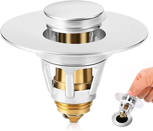 Universal Bathroom Sink Stopper 1.06-1.5" Pop-Up Drain Strainer Brass Chrome - Picture 1 of 12