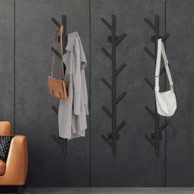 Wall Mounted Metal Coat and Hat Rack Vertical Tree Branch Design with 9 Hooks - Image 1 of 4