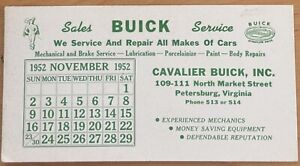 1952 Cavalier Buick Car Dealership in Petersburg, Virginia Calendar Card