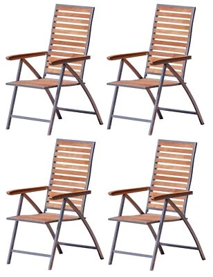 4 Stk ALEOS. Hochlehner Edelstahl TEAK Holz A-Grade klappbar 5-fach verstellbar - Bild 1 von 4