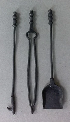 OLDE MOUNTAIN MINIATURES / HARMONY FORGE Dollhouse Miniatures Harmony Forge Handcrafted Wrought Iron Fireplace Tools 1:12