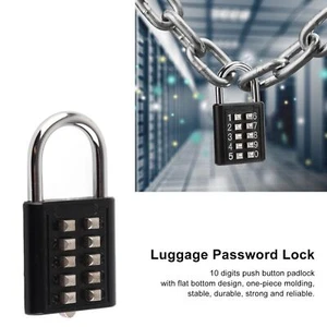 Security Padlock 10 Digits Push Button Combination Outdoor Waterproof Padlock - Picture 1 of 12