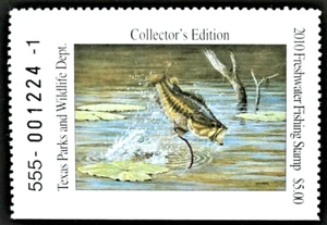 Estampilla de pesca de agua dulce de Texas 2010, edición de coleccionista, como nueva casi nueva - Imagen 1 de 2
