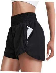 Women's Quick-Dry Running Shorts Athletic High Medium/6" Inseam A- Black - Picture 1 of 7