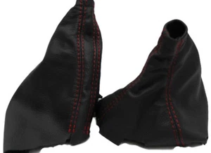 Fits 08-16 Subaru Impreza WRX Leather Vinyl Shift & E-Brake Boots Red Stitch - Imagen 1 de 2