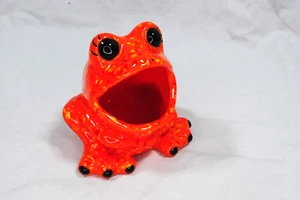 Soporte de esponja vintage años 70 Arnels cerámica rana, esmalte por goteo naranja - Imagen 1 de 7