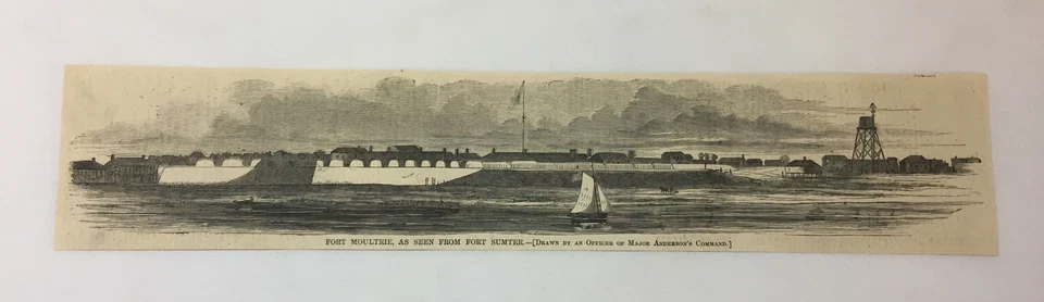 Гравировка журнала 1861 ~ ФОРТ МОЛТРИ КАК ВИДНО ИЗ ФОРТА САМТЕР - Изображение 1 из 1