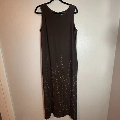 Casual Corner Dress 100% Silk Maxi Dress Size 12 Sleeveless Brown Floral Lined - Image 1 of 4