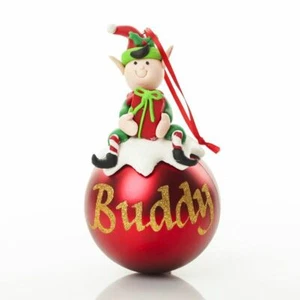 Red Elf Christmas Character Bauble, Personalised Christmas Decoration, 7cm - Picture 1 of 10