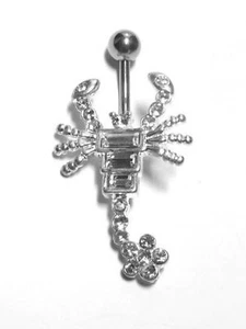 Silber Diamant SCORPION 316L Chirurgenstahl Nabel Bauch Bananenriegel - Bild 1 von 1