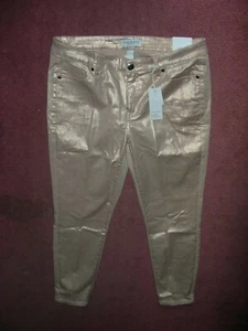 LANE BRYANT 24 Gold Metallic Mid Rise Super Stretch Skinny Jean Pants 24W - Picture 1 of 2