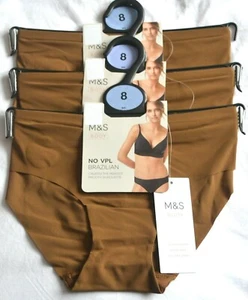 M&S BODY LEICHTE BRASILIANISCHE SCHLÜPFER OHNE VPL 3 PAAR GRÖSSE 8 ZIMT - BRANDNEU MIT ETIKETT - Bild 1 von 1