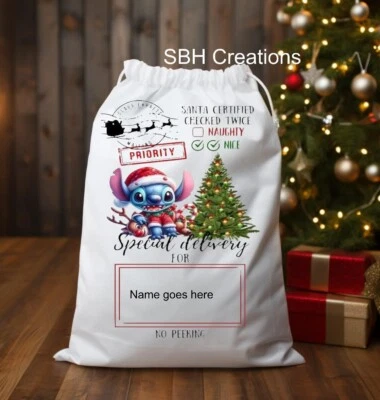 Christmas Santa Stitch Bag Gift Sack Presents Bag | Name on Sack Included - Image 1 of 2