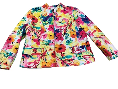 Investments Jacket Women 18 Floral Print Multicolor Open Front Blazer Spring Top - Image 1 of 4